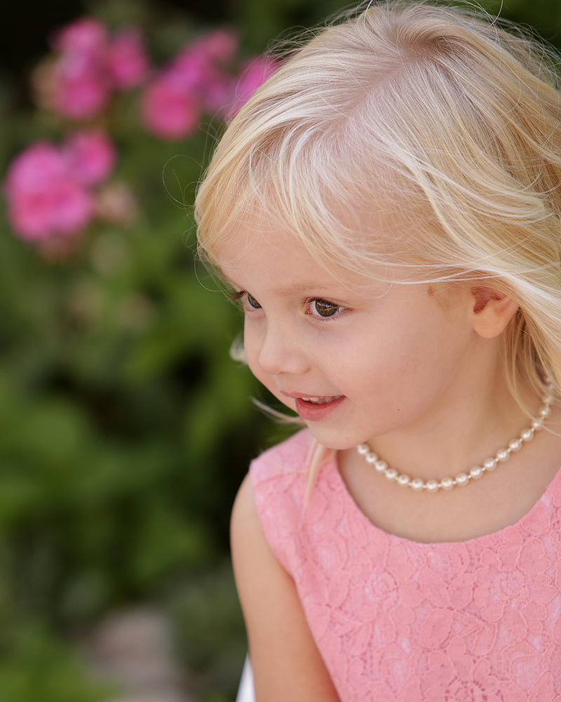 Flower Girl with Sterling Silver White Chunky Pearl Necklace for kids