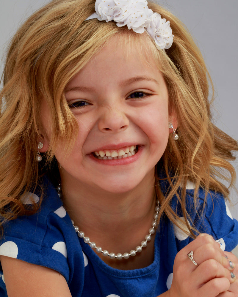 girl wears Sterling Silver White Chunky Pearl Necklace for Girls