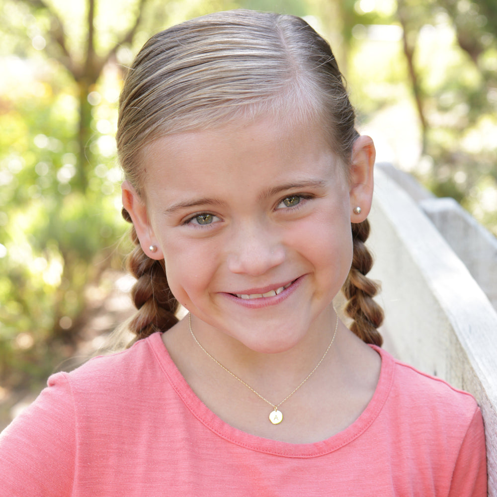 girl wearing Personalized Initial Necklace