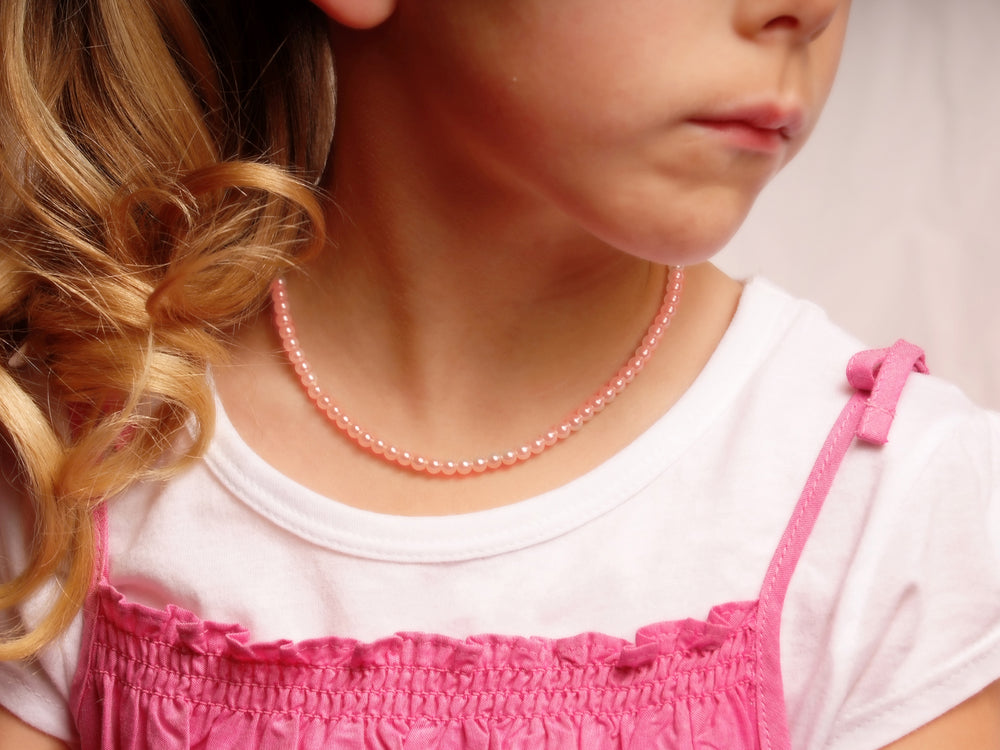 Girls Pink Simulated Pearl Necklace