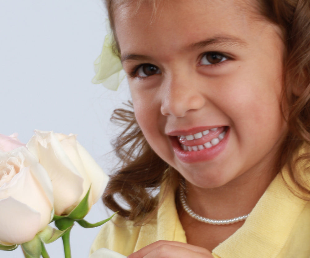 Toddler wearing Sterling Silver Freshwater Pearl Necklace - Baby Pearl necklace